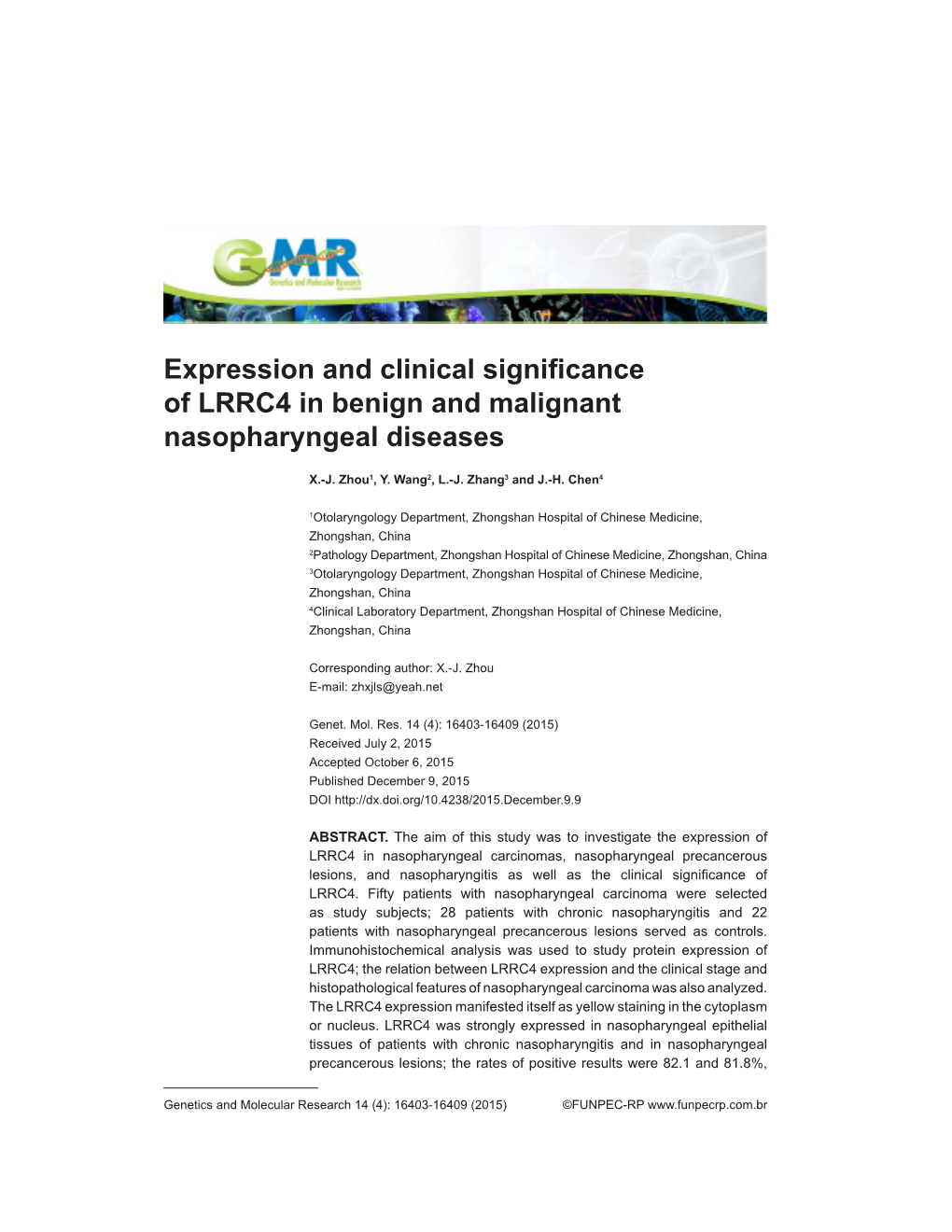 Expression and Clinical Significance of LRRC4 in Benign and Malignant Nasopharyngeal Diseases