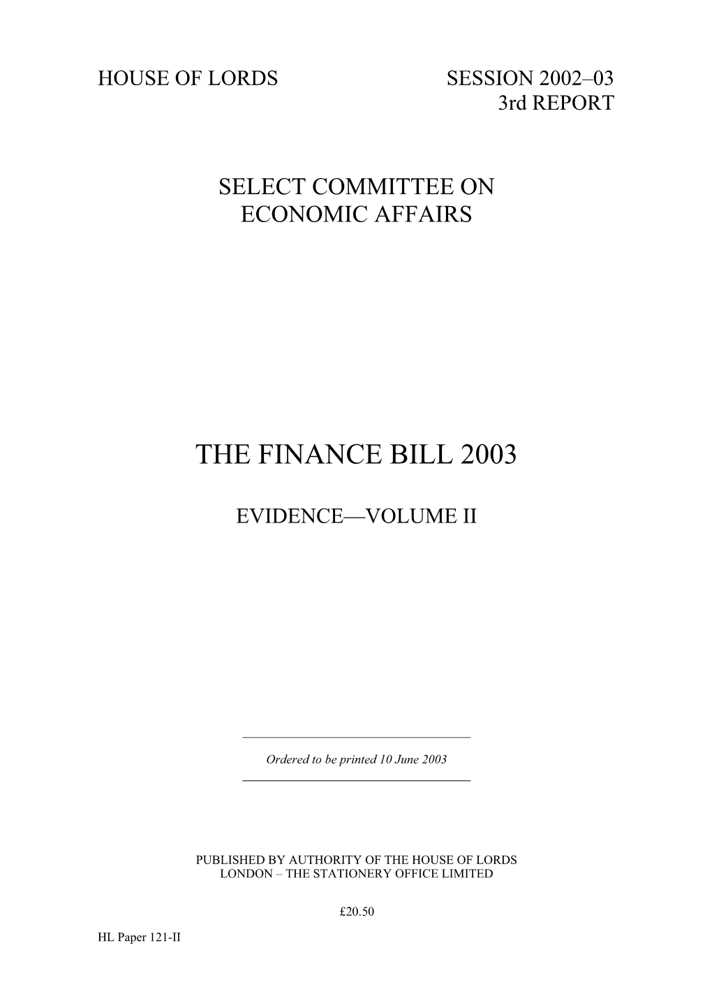 The Finance Bill 2003