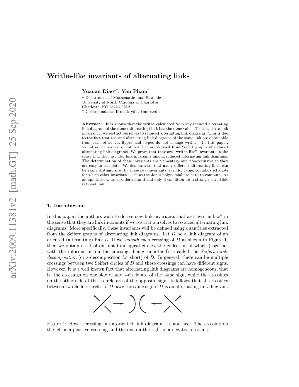 Arxiv:2009.11381V2 [Math.GT] 25 Sep 2020 on the Other Side of the S-Circle Are of the Opposite Sign