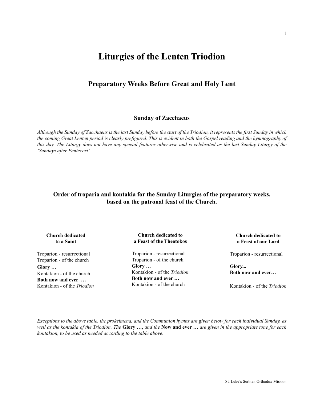 Liturgies of the Lenten Triodion