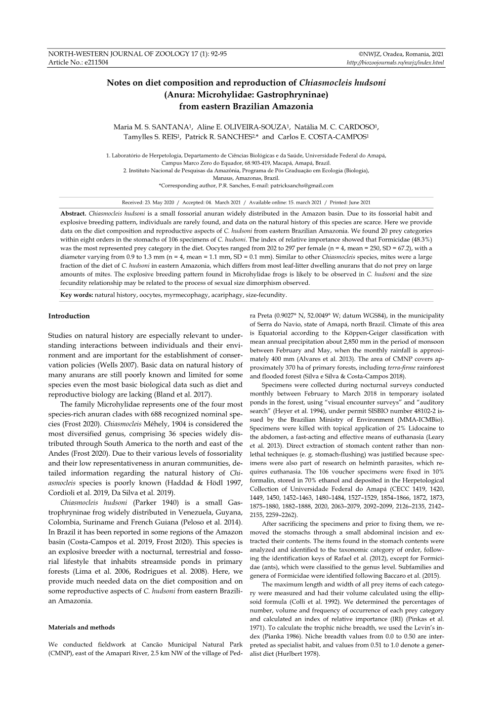 Anura: Microhylidae: Gastrophryninae) from Eastern Brazilian Amazonia