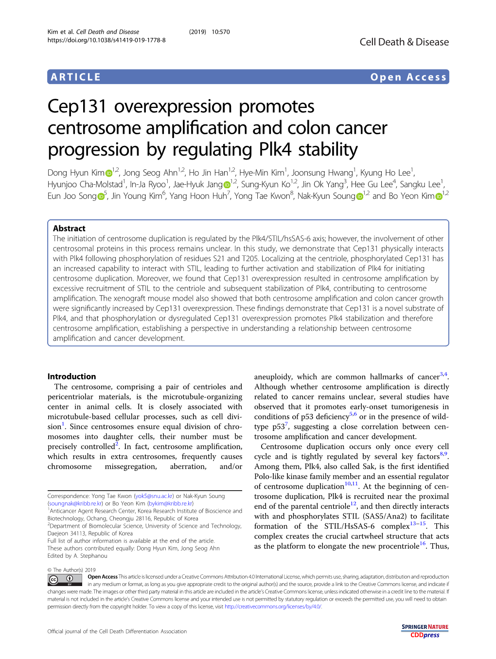 Cep131 Overexpression Promotes Centrosome Amplification and Colon Cancer Progression by Regulating Plk4 Stability