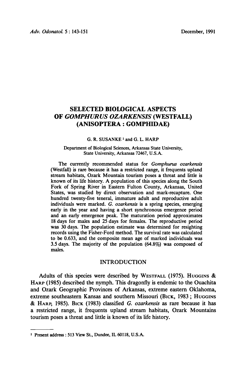 Gomphurus Ozarkensis (Westfall) (Anisoptera : Gomphidae) It Frequents Upland Period Reproductive Period Population (64.8%)