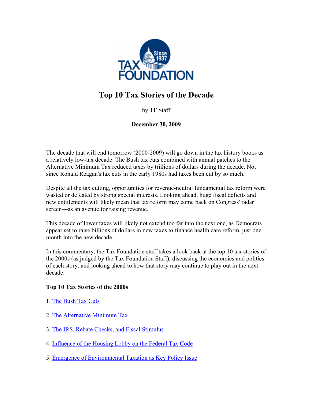 Top 10 Tax Stories of the Decade