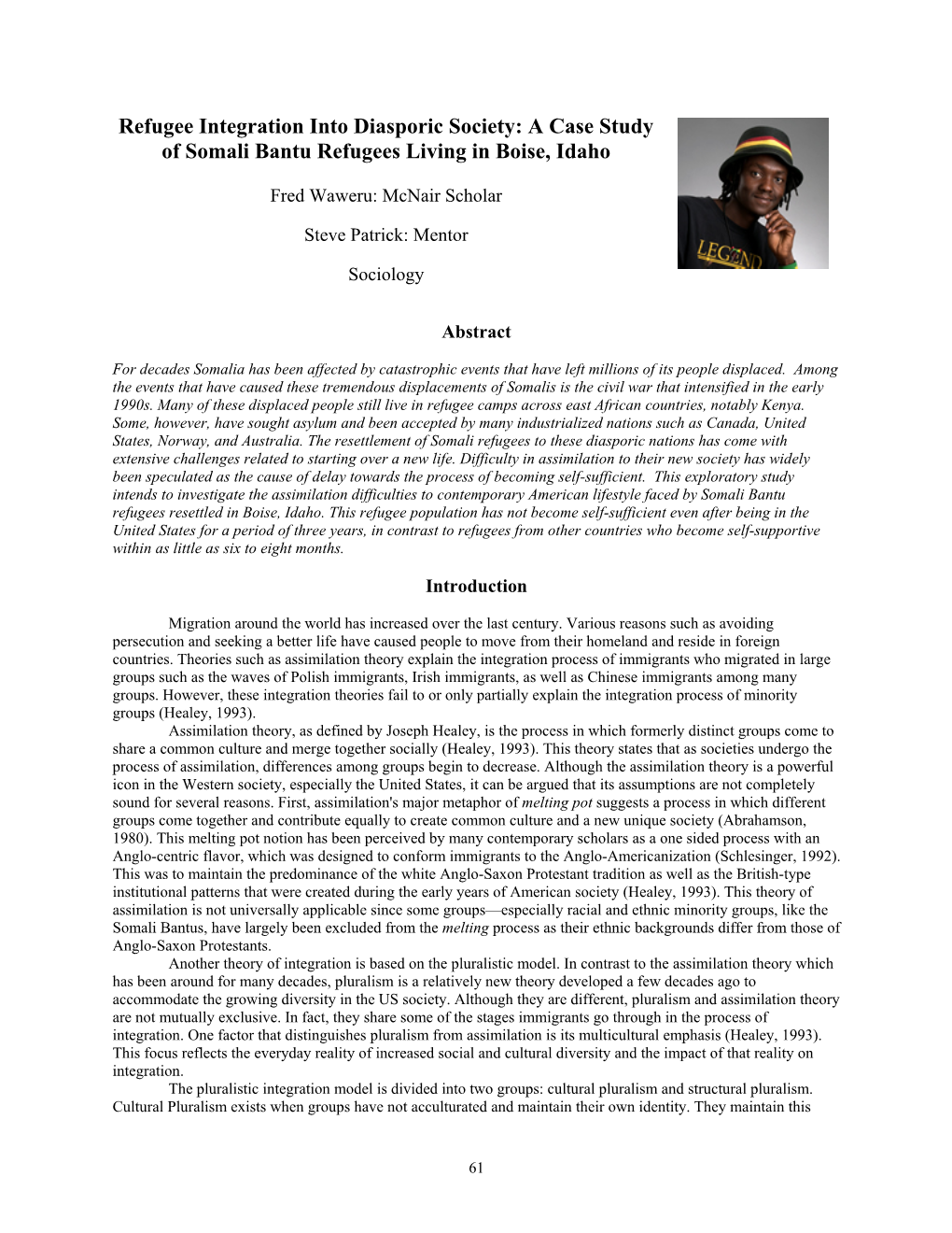 A Case Study of Somali Bantu Refugees Living in Boise, Idaho