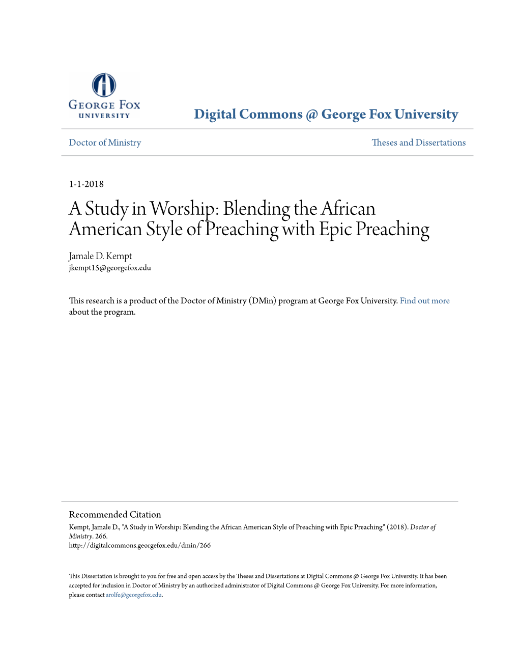 Blending the African American Style of Preaching with Epic Preaching Jamale D