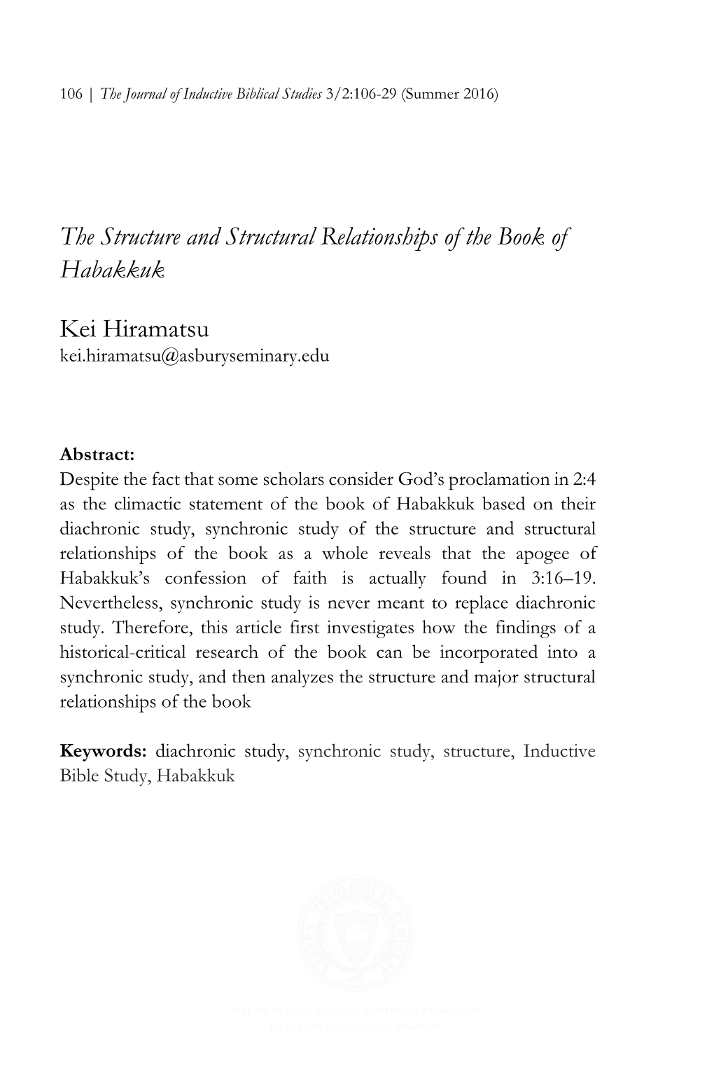 The Structure and Structural Relationships of the Book of Habakkuk