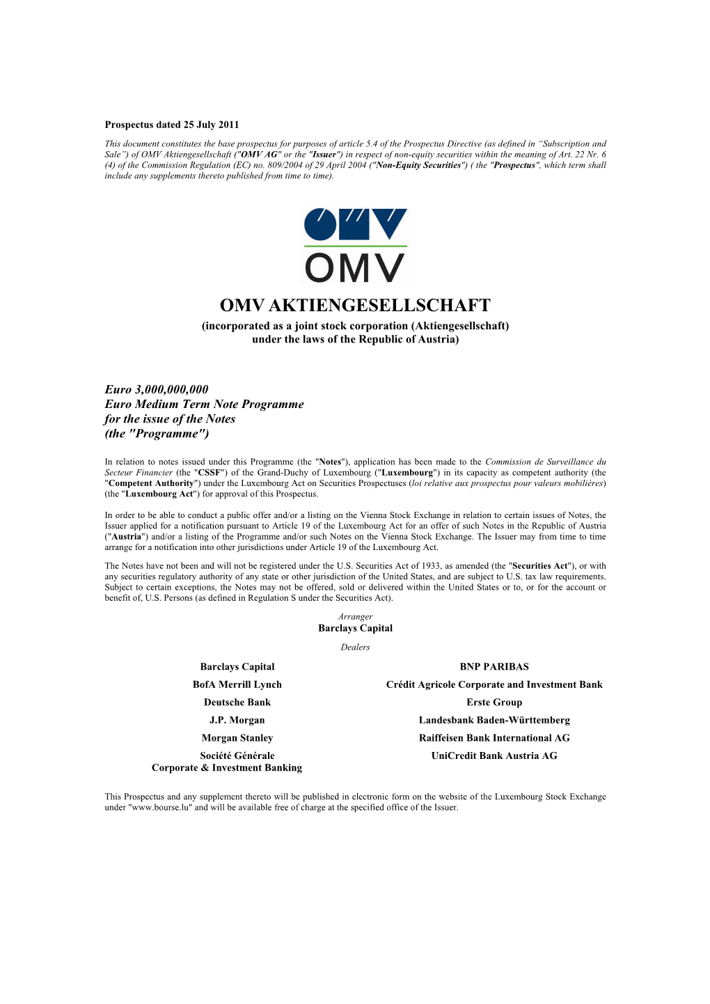 OMV Update 2011, Prospectus
