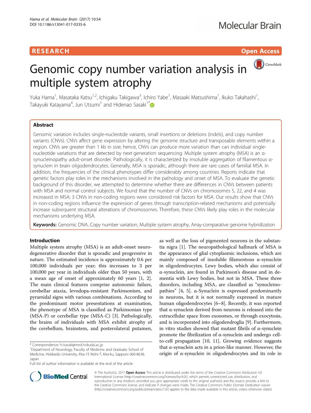Genomic Copy Number Variation Analysis in Multiple System Atrophy