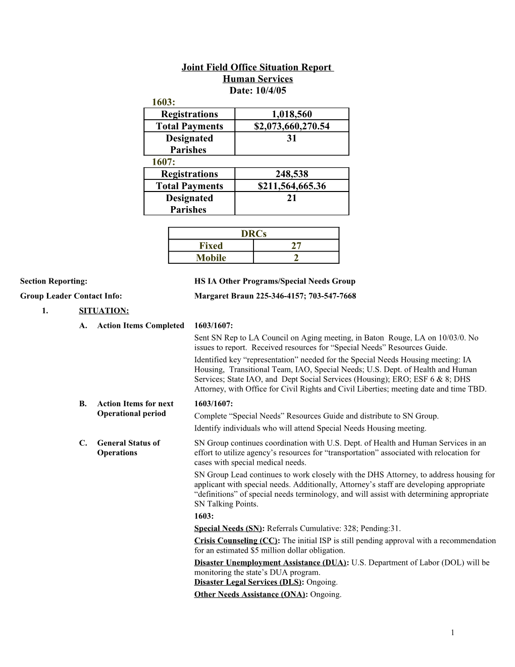 Joint Field Office Situation Report