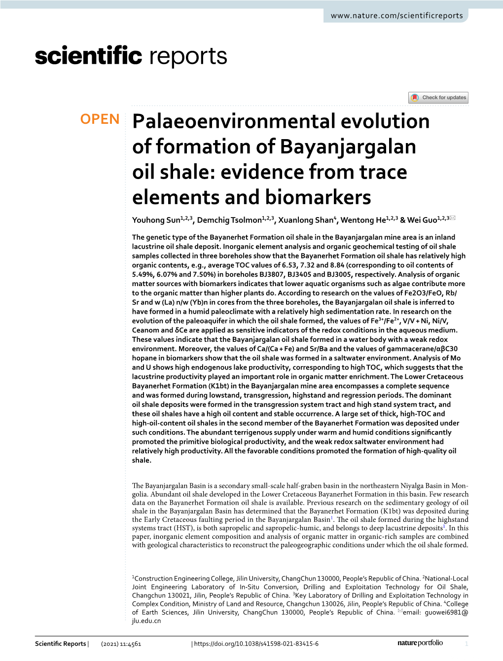 Palaeoenvironmental Evolution of Formation of Bayanjargalan Oil