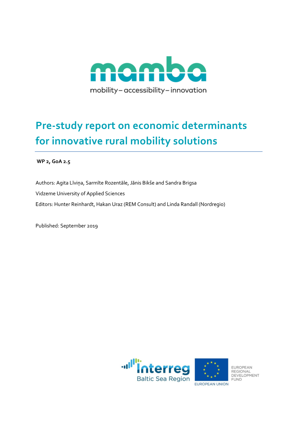 Pre-Study Report on Economic Determinants for Innovative Rural Mobility Solutions