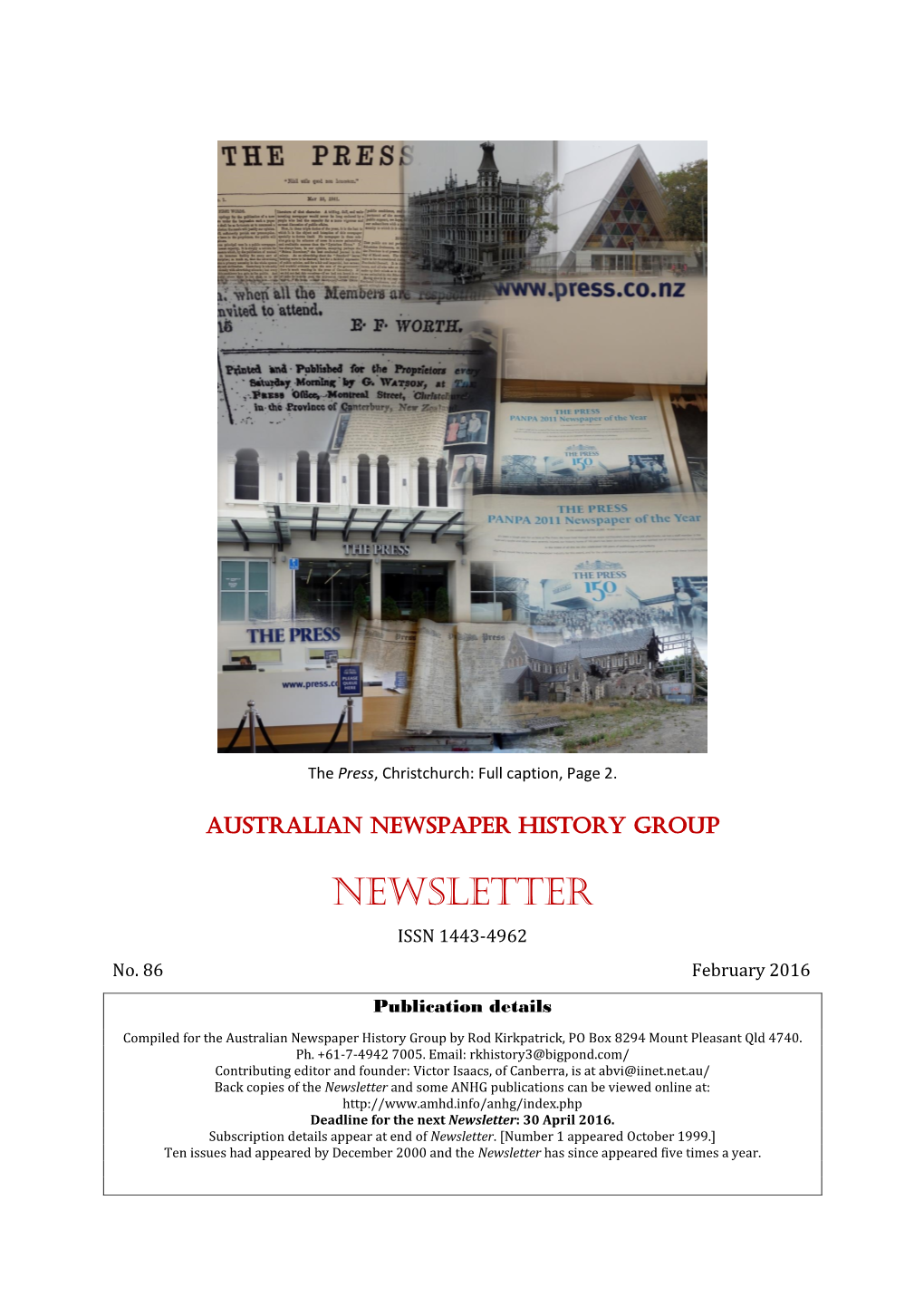 NEWSLETTER ISSN 1443-4962 No