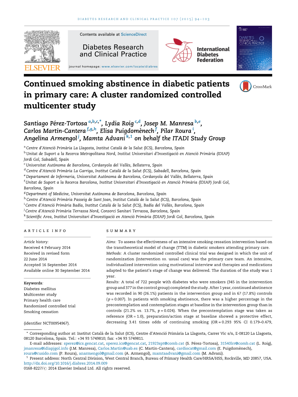 Continued Smoking Abstinence in Diabetic Patients in Primary Care: A