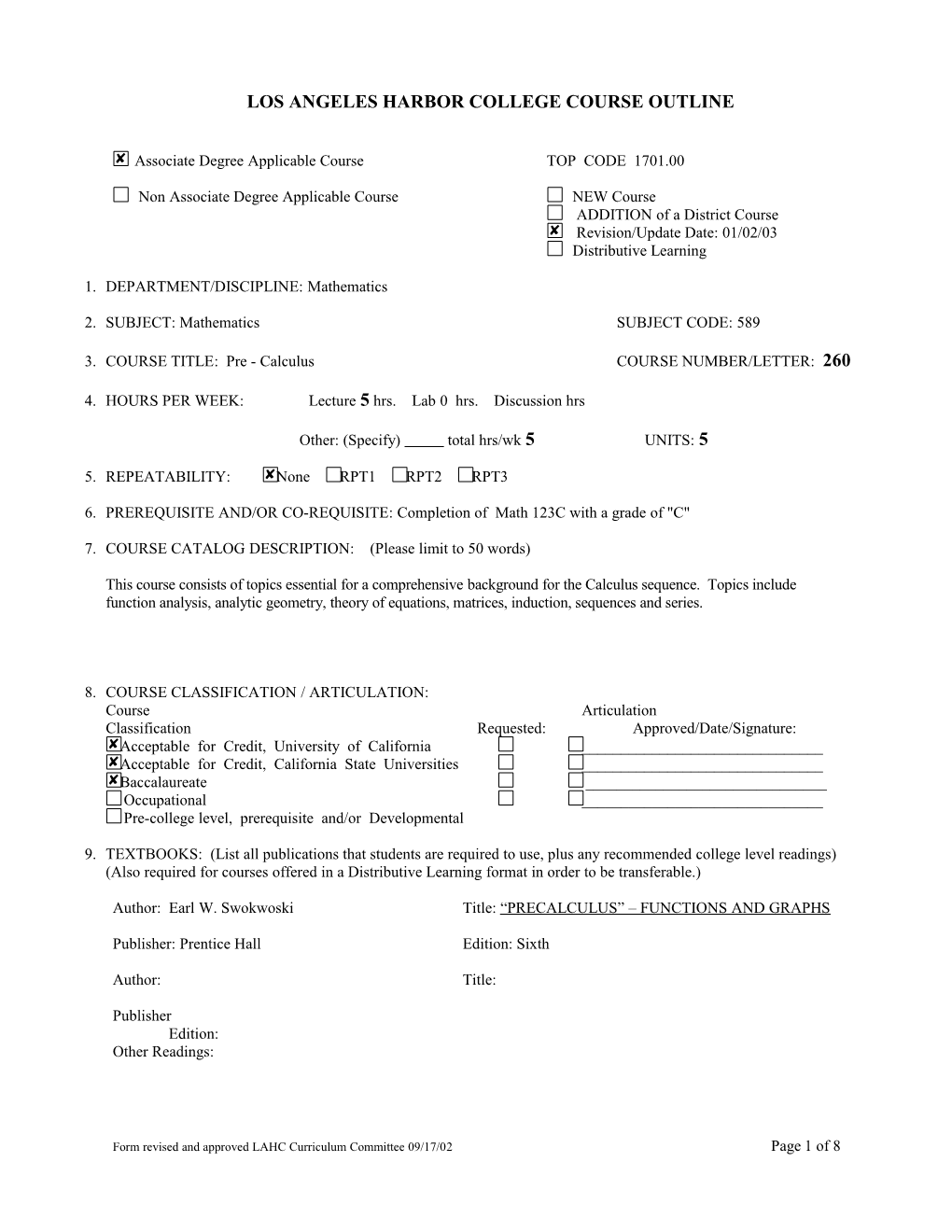 Los Angeles Harbor College Course Outline s3