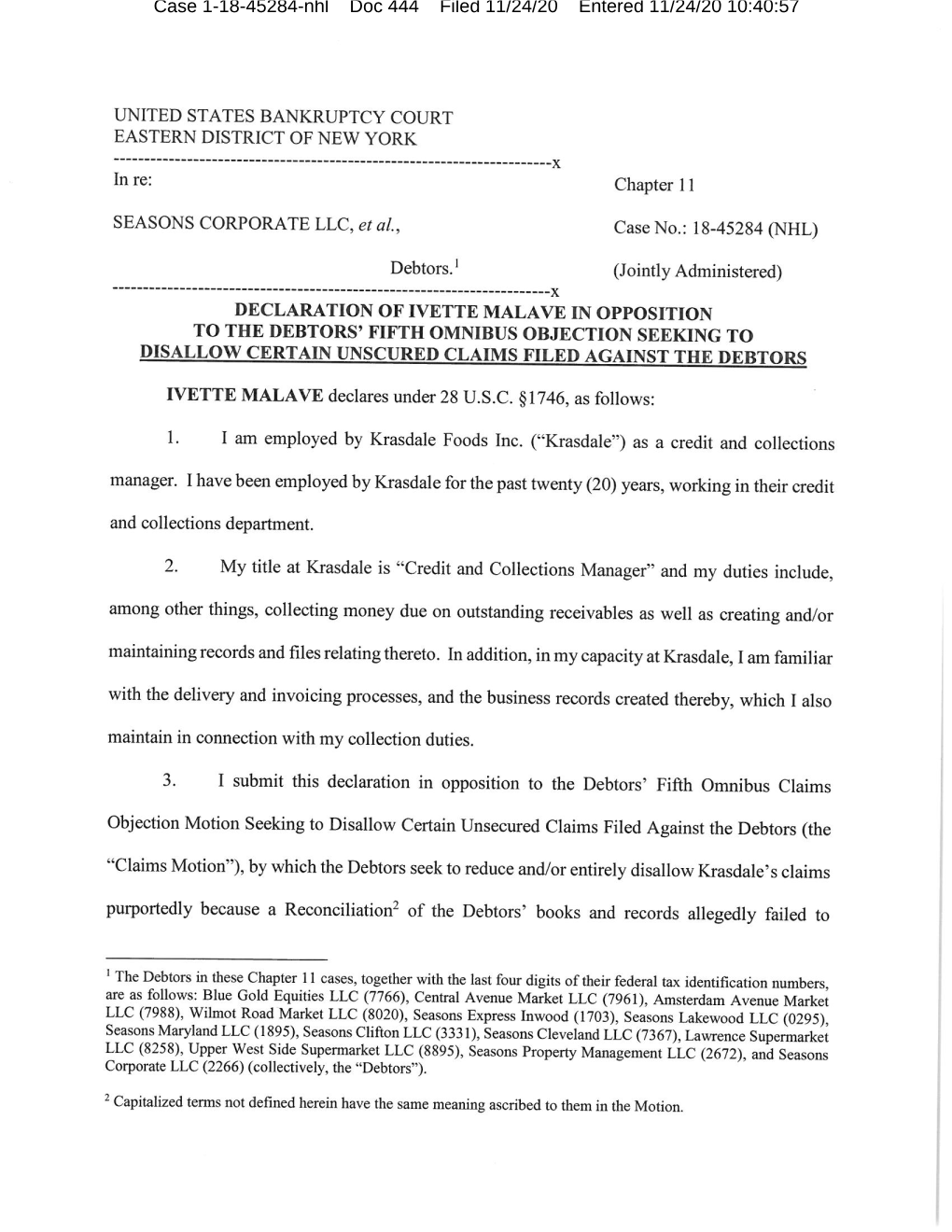 Case 1-18-45284-Nhl Doc 444 Filed 11/24/20