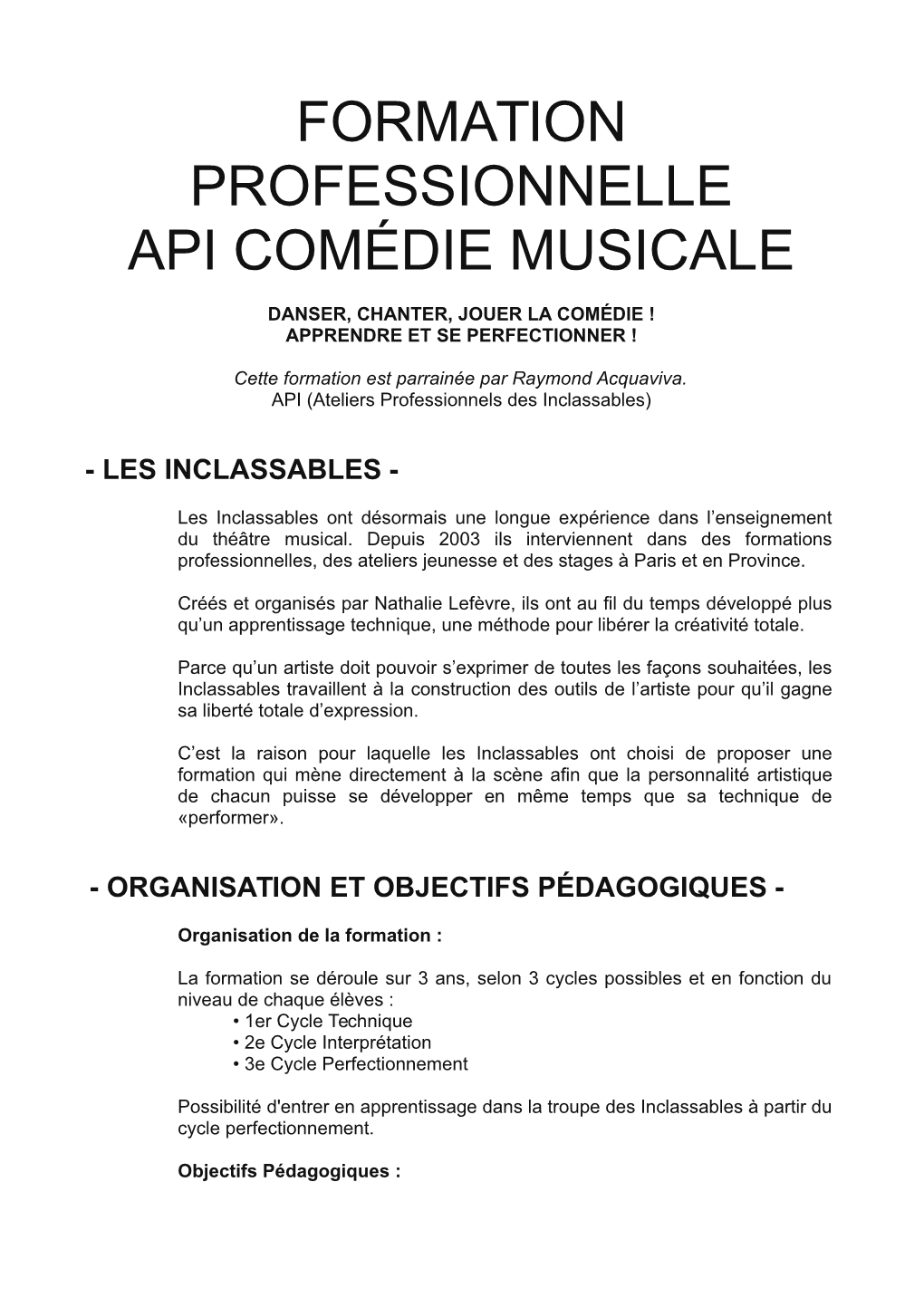 Formation Professionnelle Api Comédie Musicale