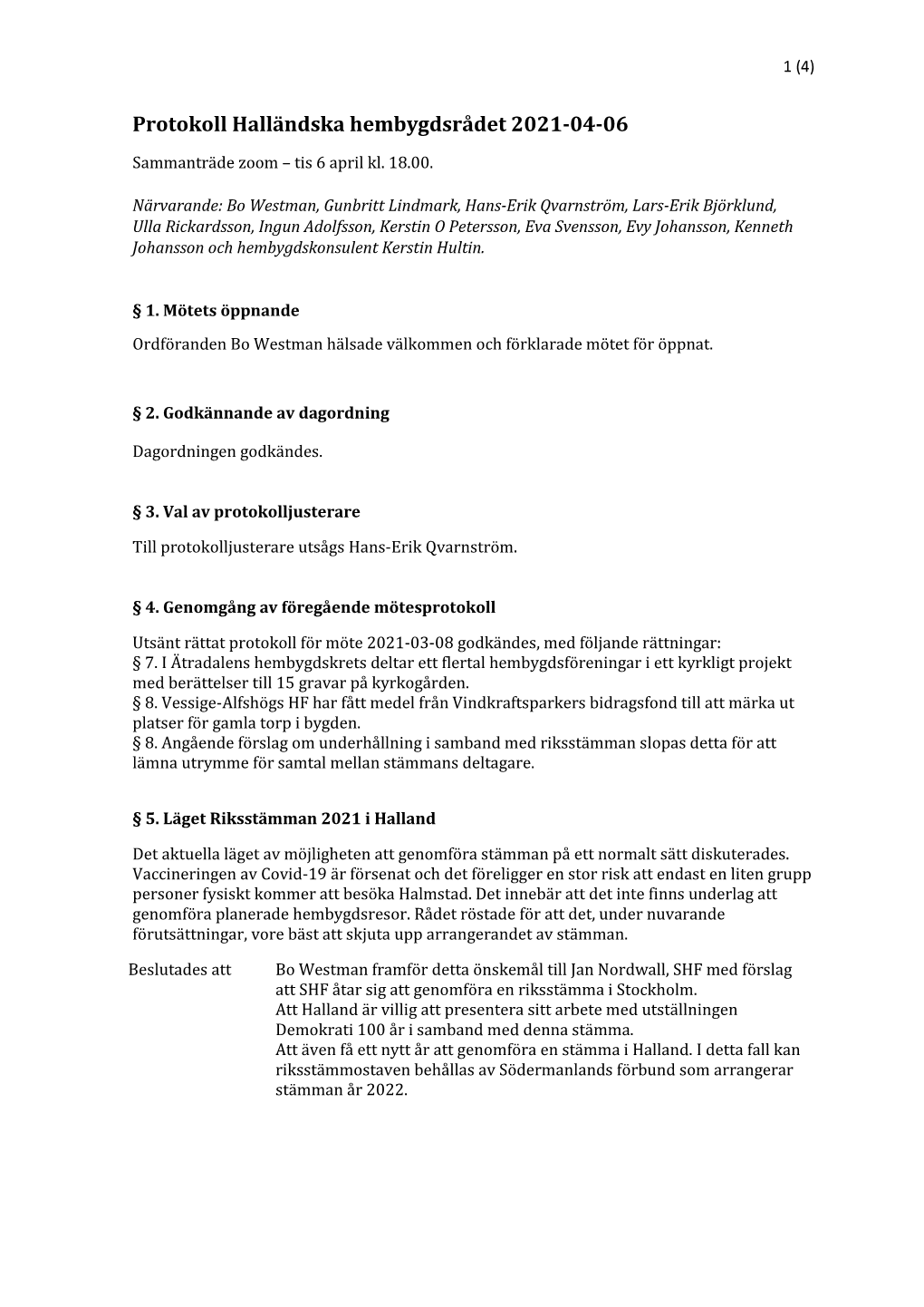 Protokoll Halländska Hembygdsrådet 2021-04-06
