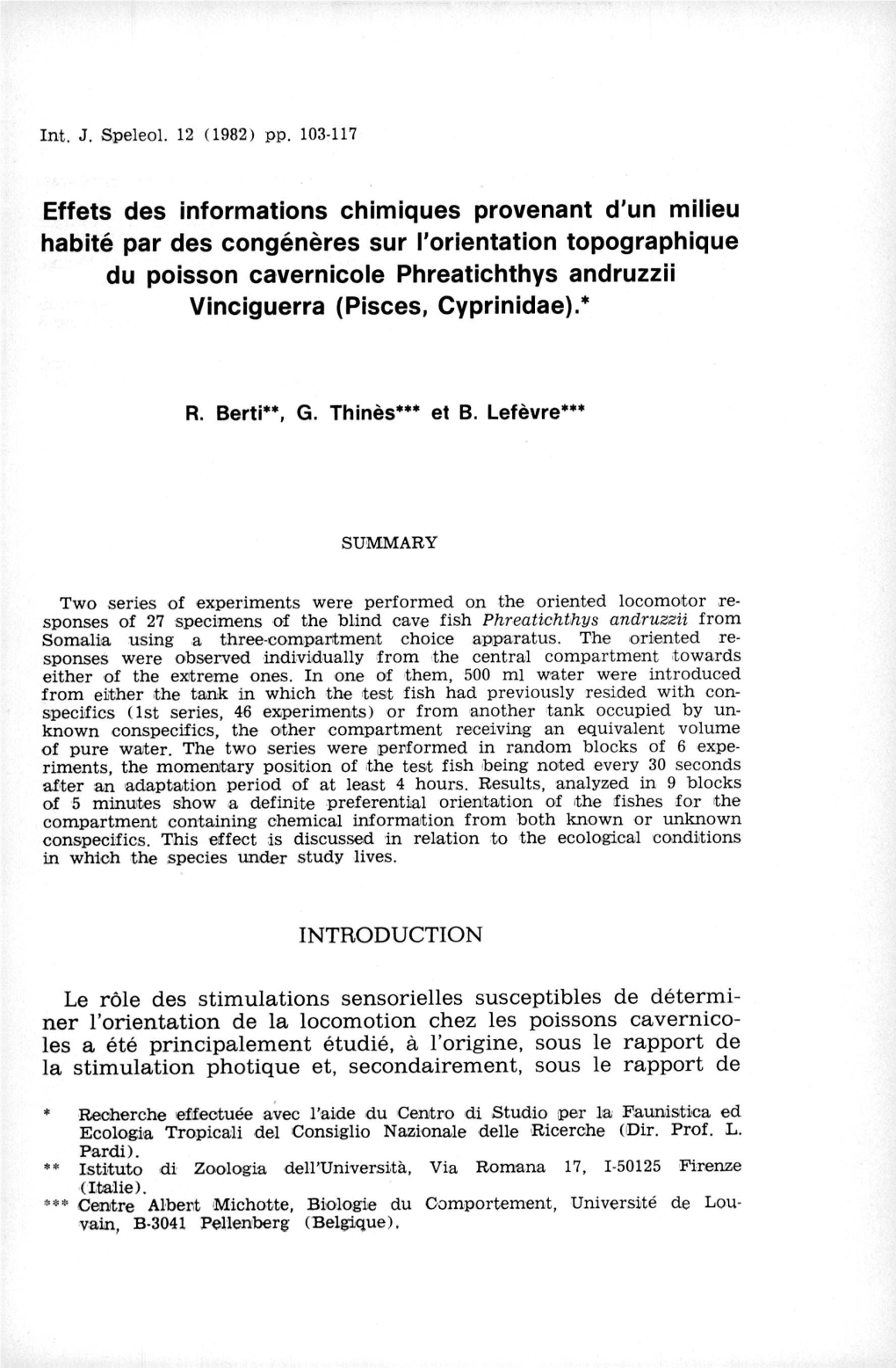 Effets Des Informations Chimiques Provenant D'un Milieu Habitã© Par