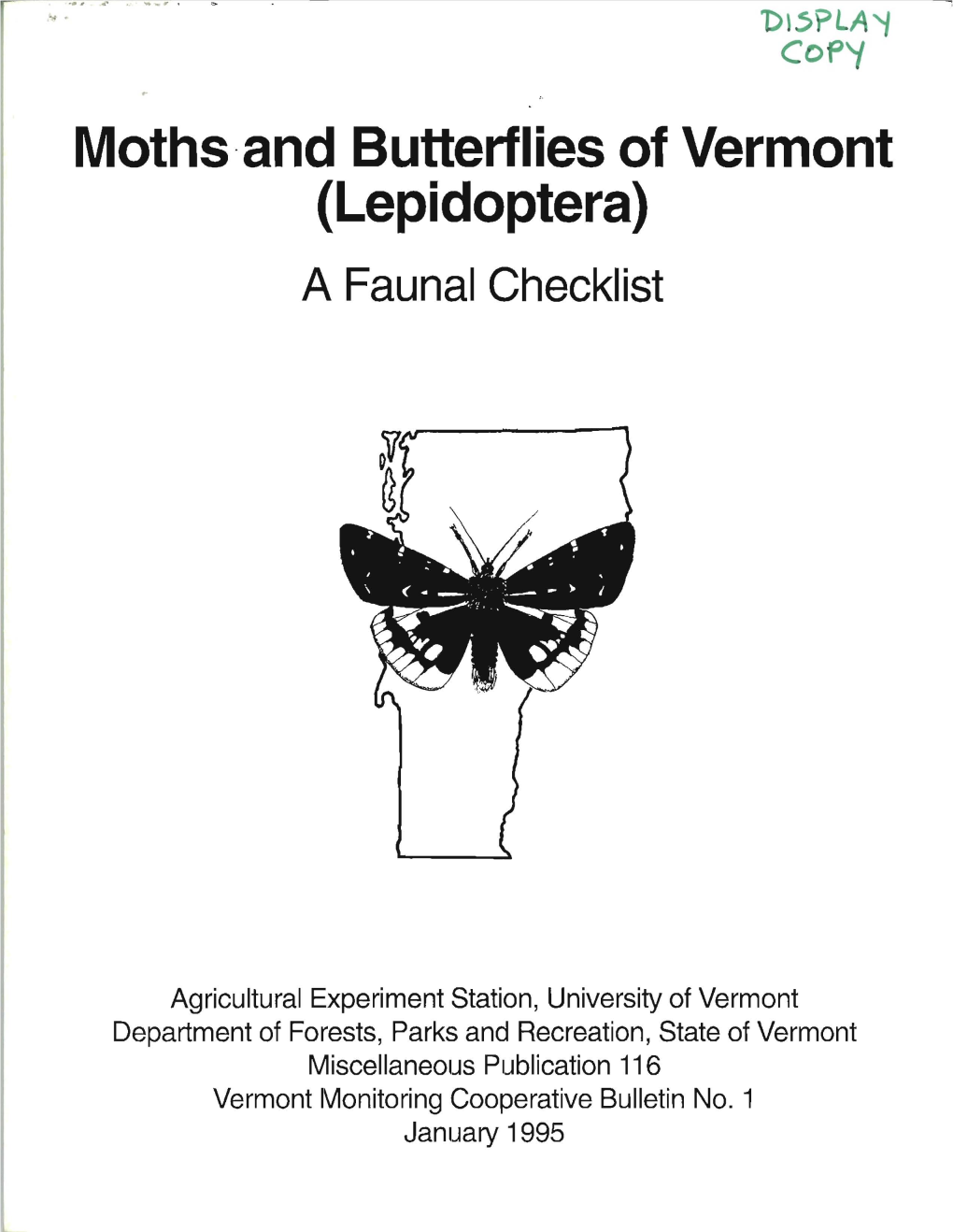 Moths and Butterflies of Vermont (Lepidoptera): a Faunal Checklist