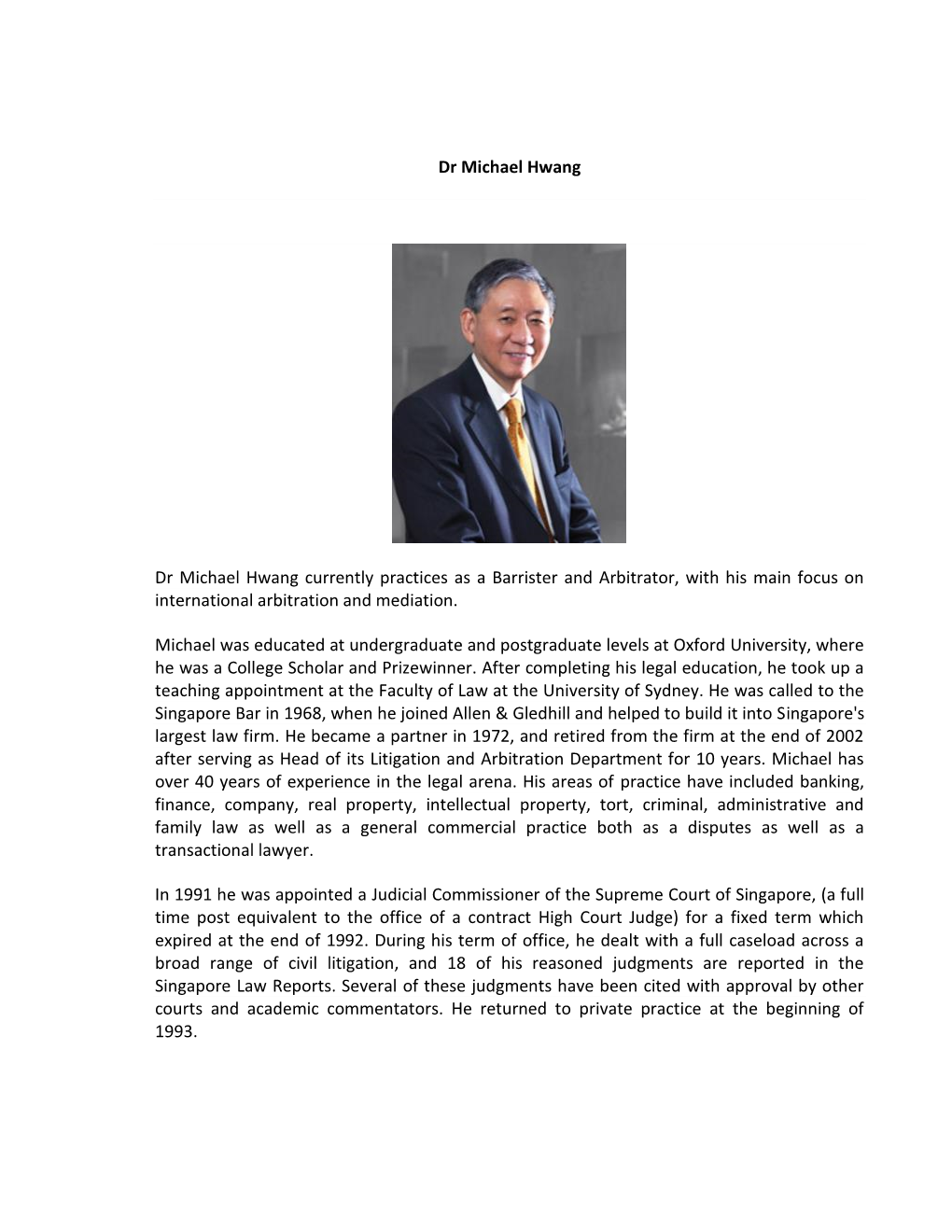 Dr Michael Hwang