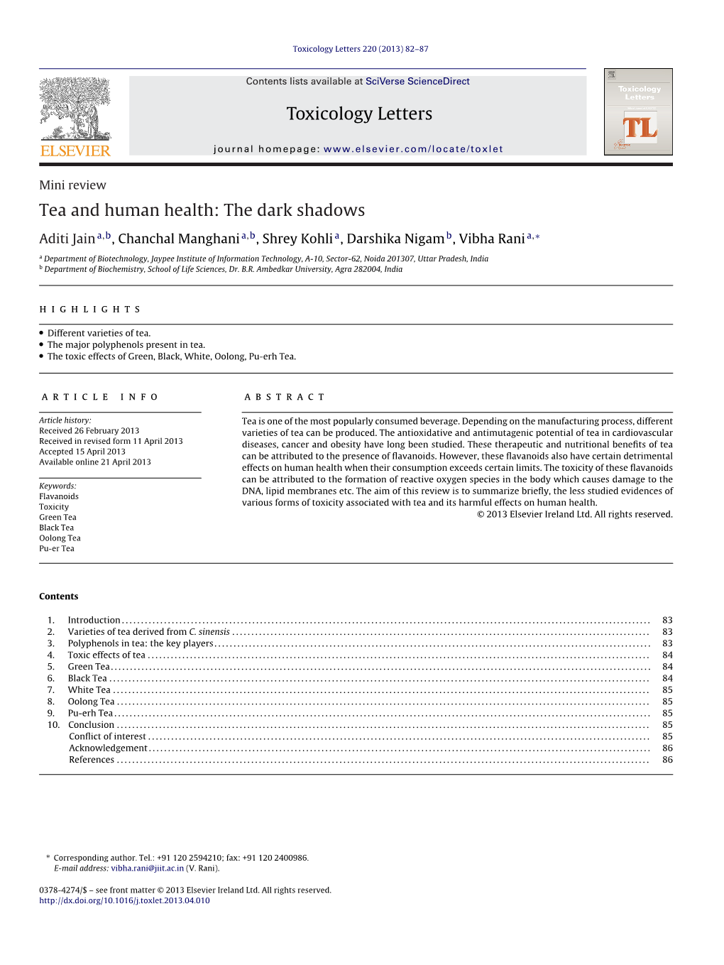 Toxicology Letters Tea and Human Health: the Dark Shadows