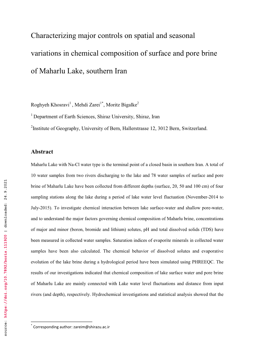 Characterizing Major Controls on Spatial and Seasonal Variations in Chemical Composition of Surface and Pore Brine of Maharlu La