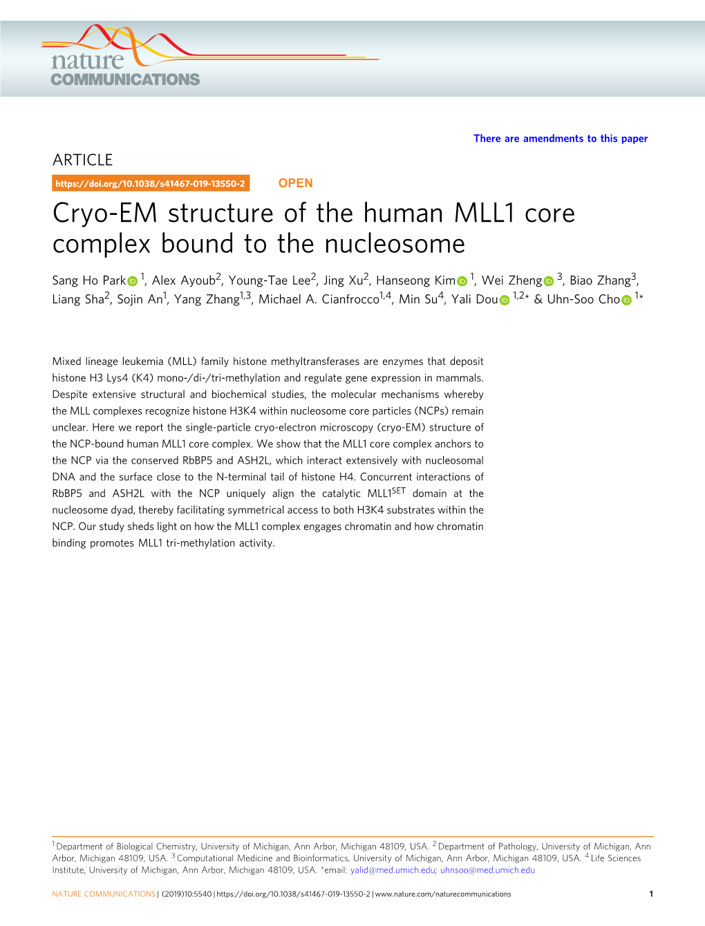 Cryo-EM Structure of the Human MLL1 Core Complex Bound to the Nucleosome