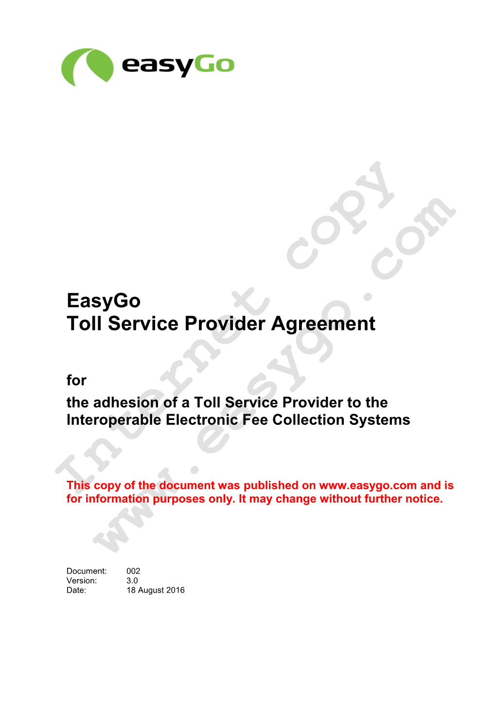Easygo Toll Service Provider Agreement