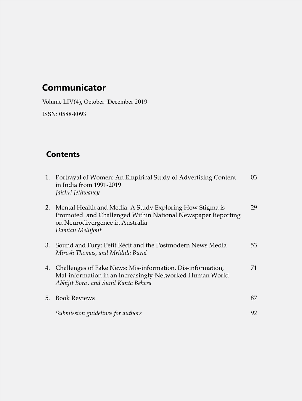 Vol. LIV No. 4, Oct.-Dec 2019 0