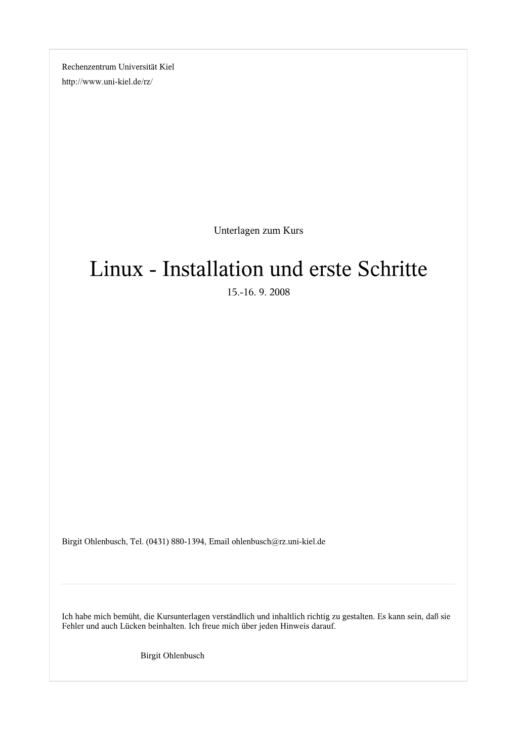 Linux - Installation Und Erste Schritte 15.-16