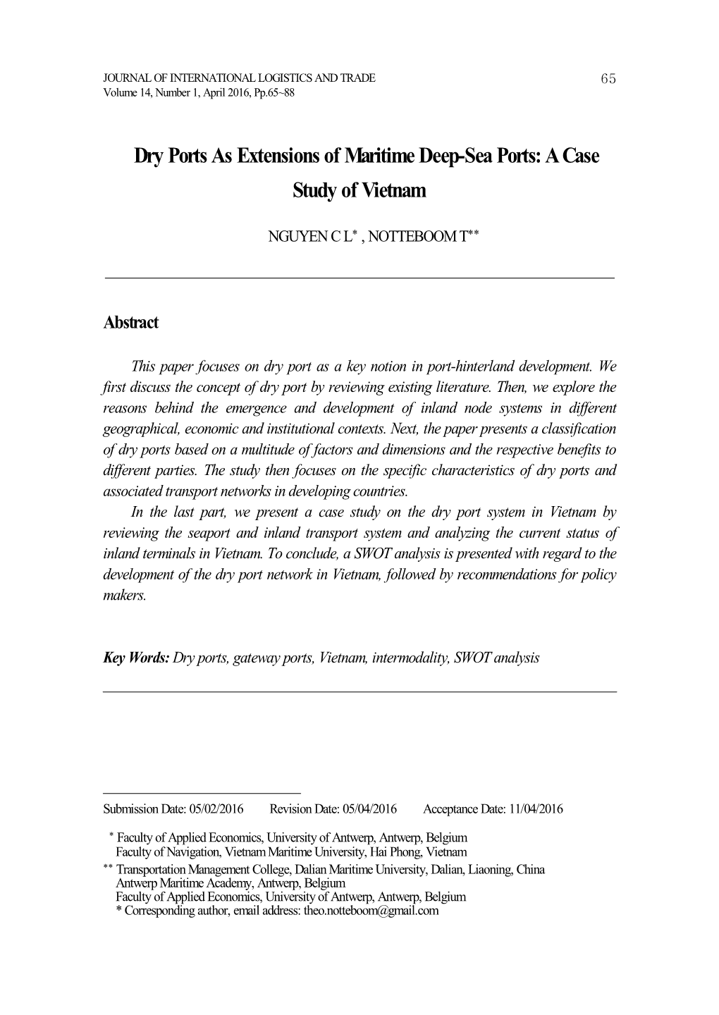 Dry Ports As Extensions of Maritime Deep-Sea Ports: a Case Study of Vietnam