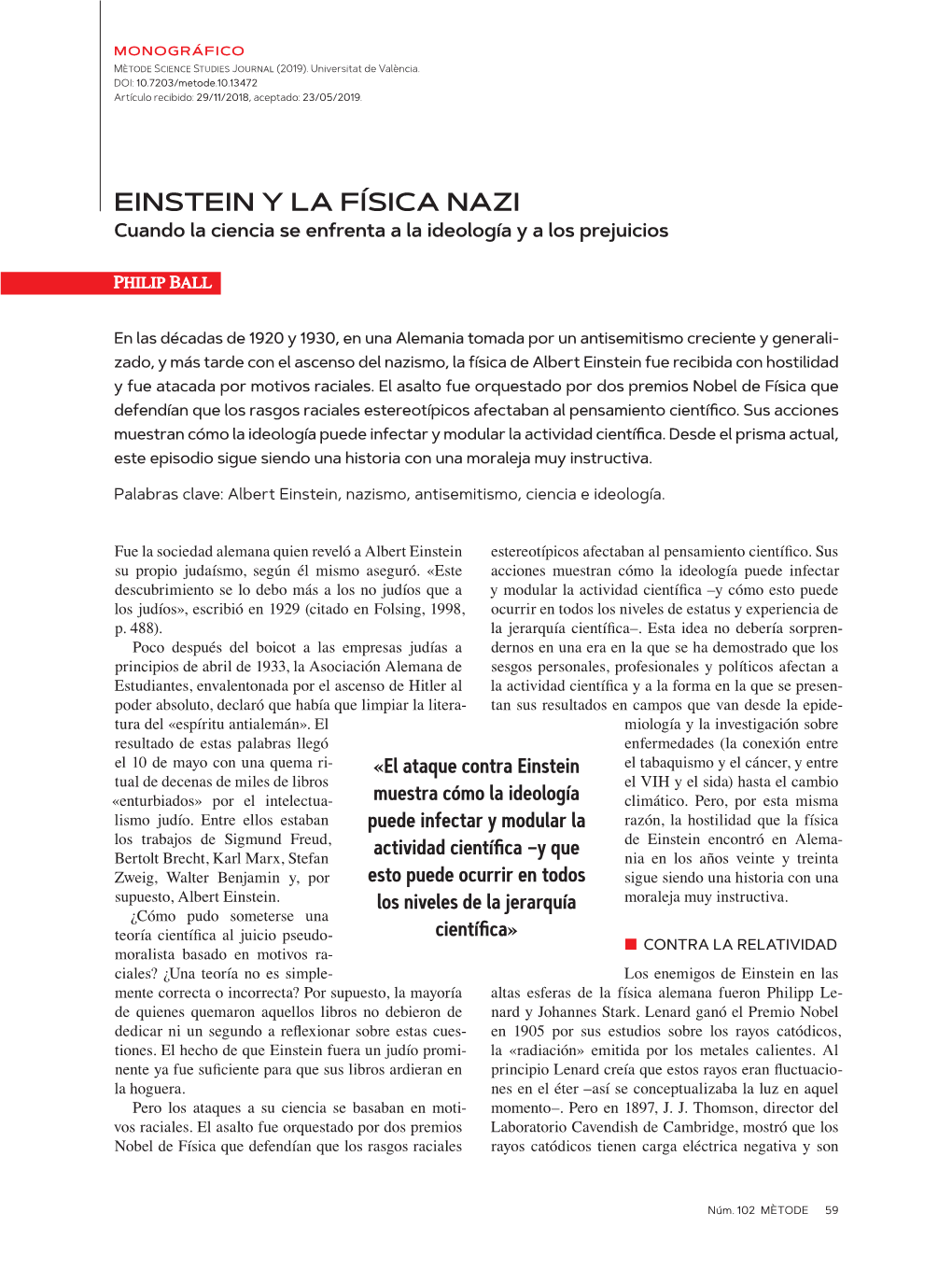 EINSTEIN Y LA FÍSICA NAZI Cuando La Ciencia Se Enfrenta a La Ideología Y a Los Prejuicios