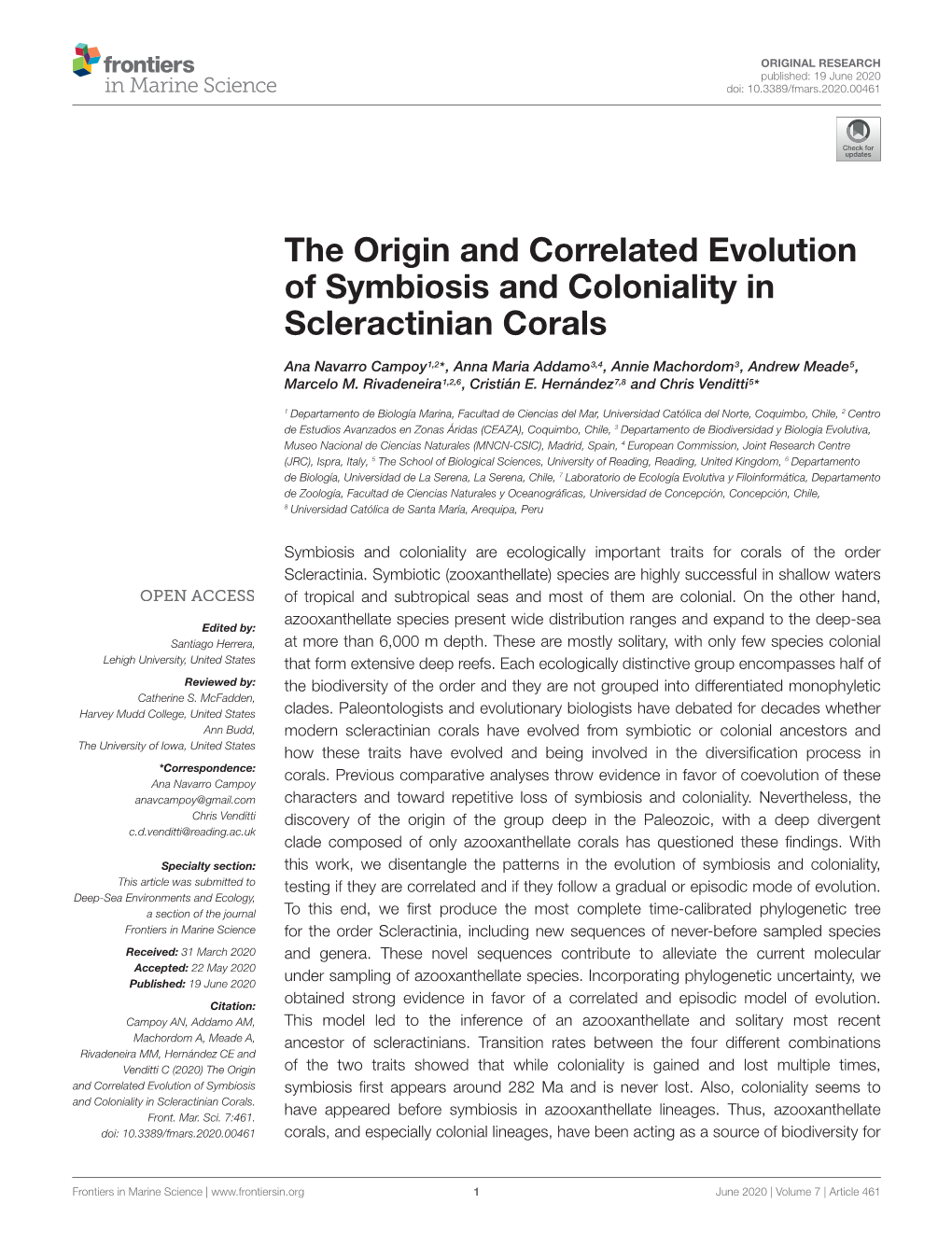 The Origin and Correlated Evolution of Symbiosis and Coloniality in Scleractinian Corals