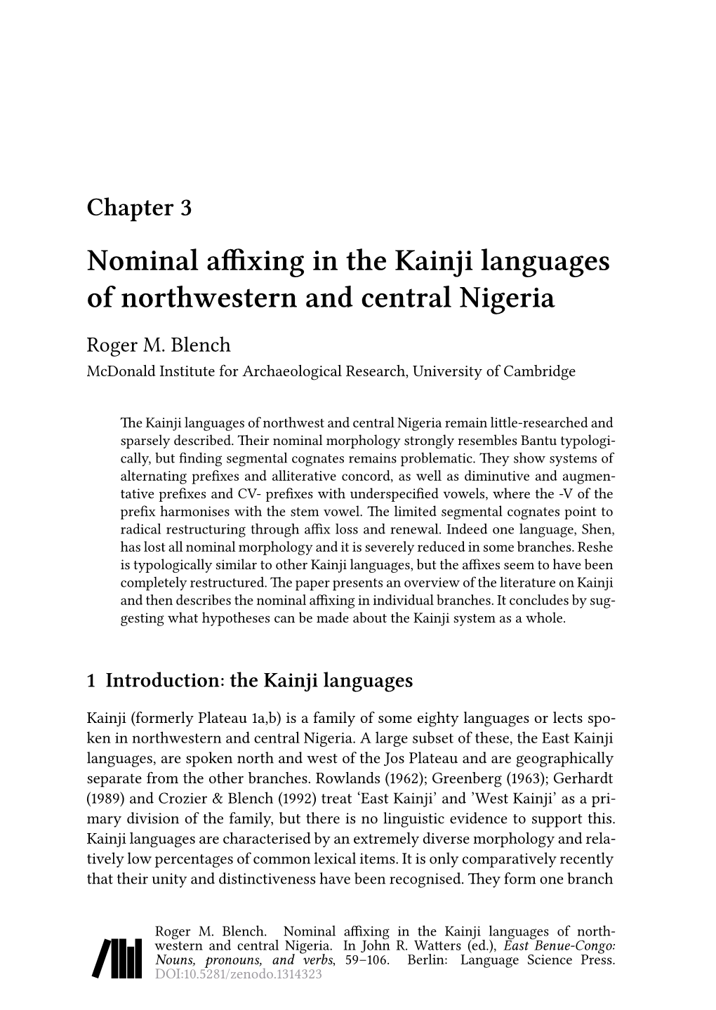 Nominal Affixing in the Kainji Languages of Northwestern and Central Nigeria Roger M