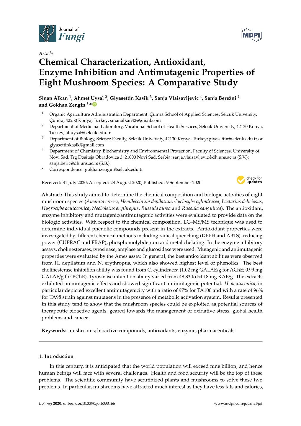 Chemical Characterization, Antioxidant, Enzyme Inhibition and Antimutagenic Properties of Eight Mushroom Species: a Comparative Study