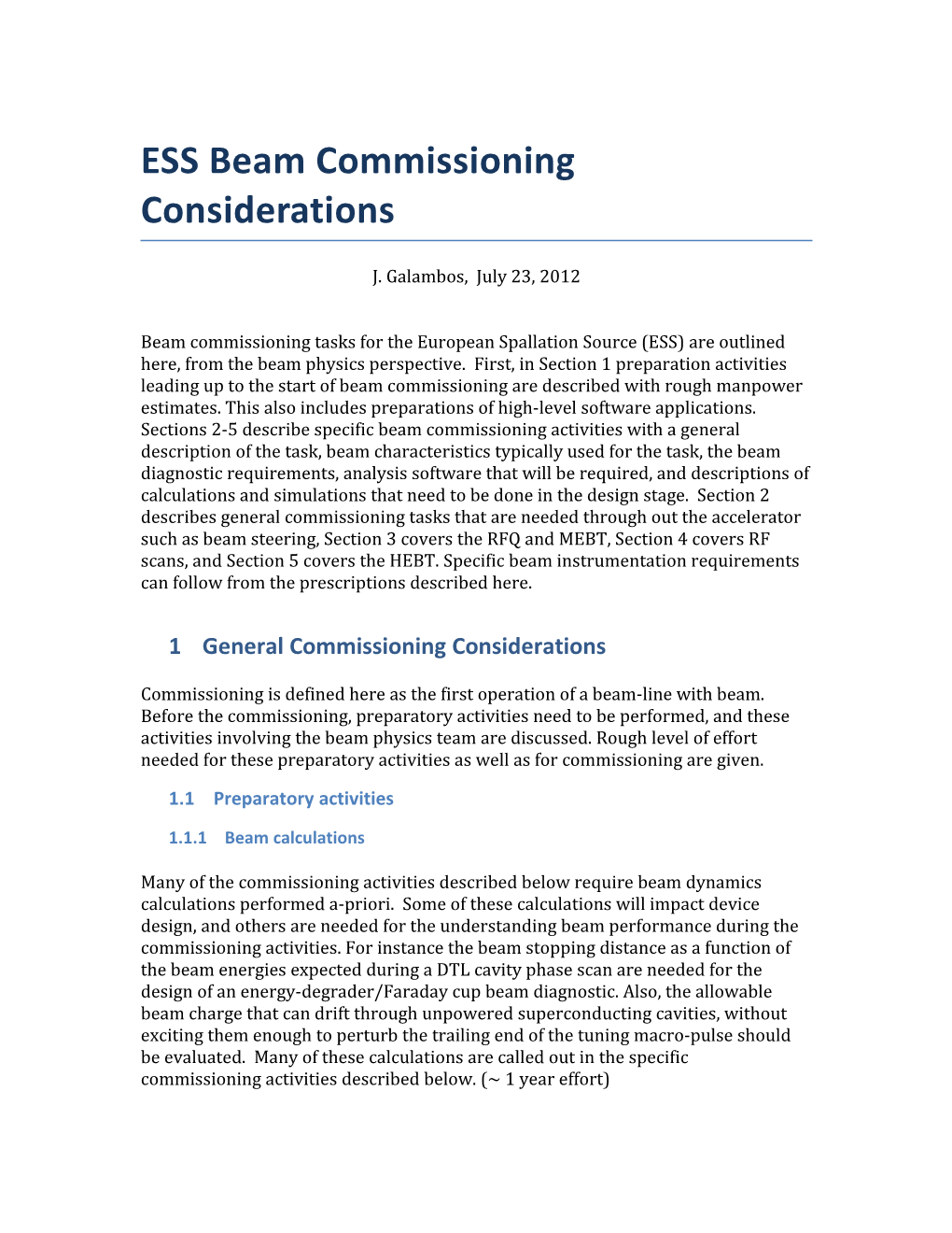 ESS Beam Commissioning Considerations