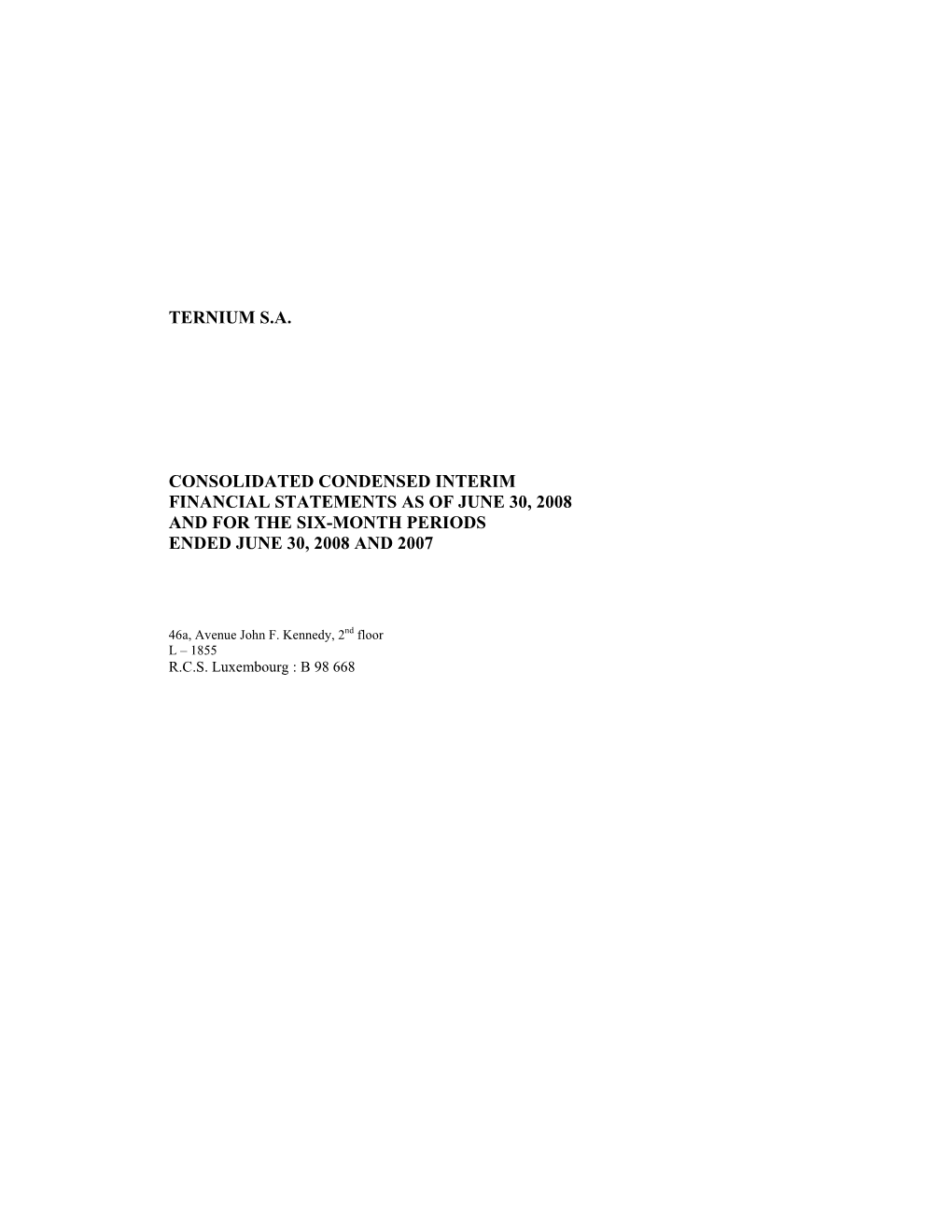 Ternium S.A. Consolidated Condensed Interim