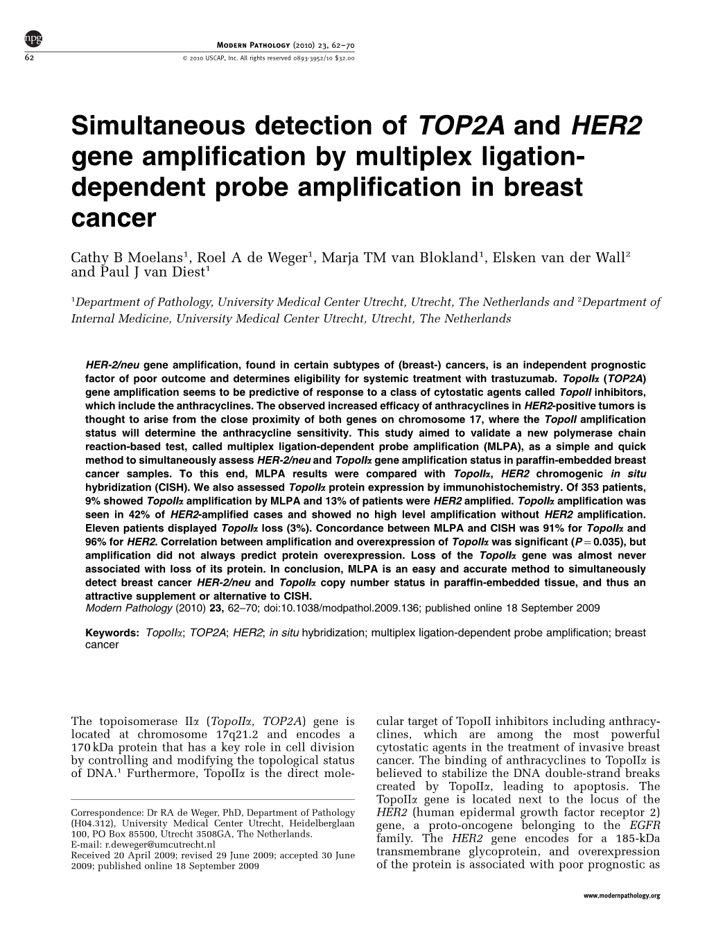 Dependent Probe Amplification in Breast Cancer