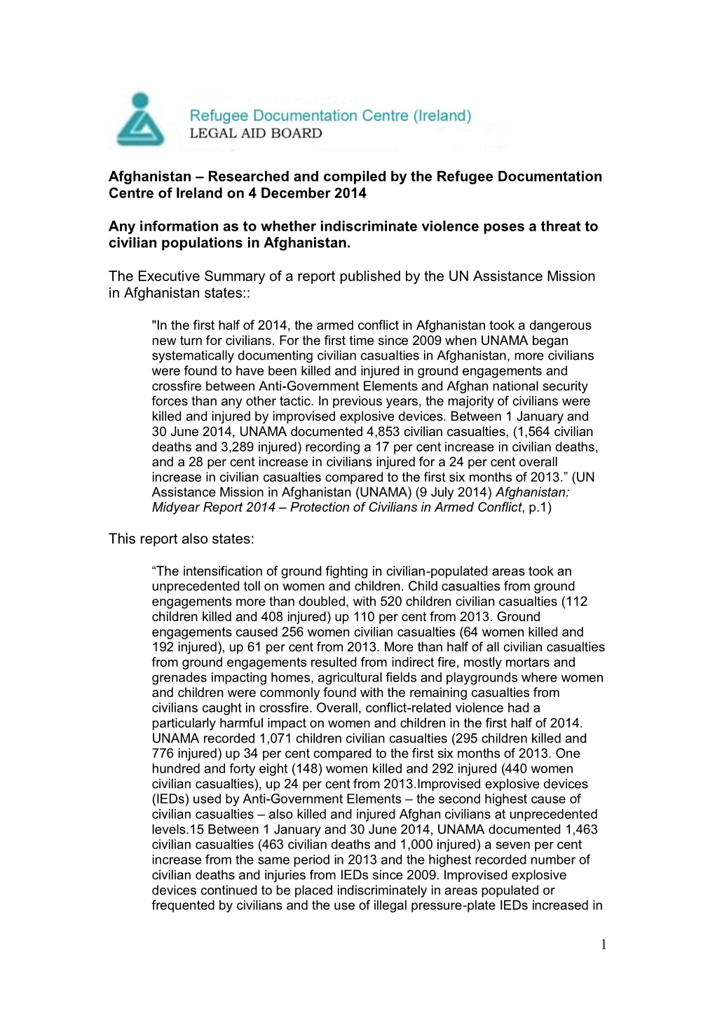 1 Afghanistan – Researched and Compiled by the Refugee