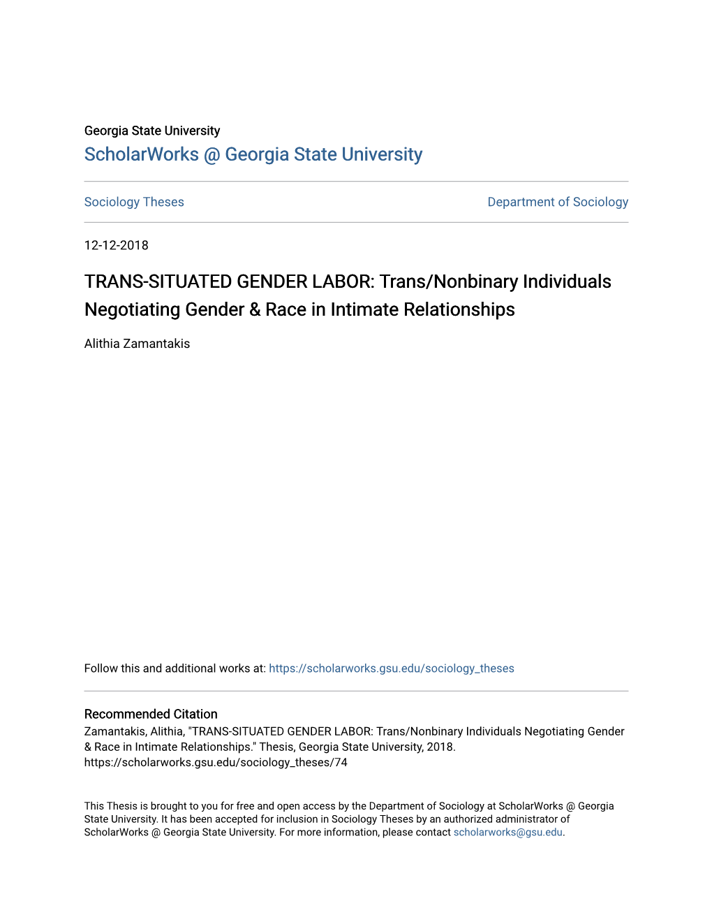 TRANS-SITUATED GENDER LABOR: Trans/Nonbinary Individuals Negotiating Gender & Race in Intimate Relationships