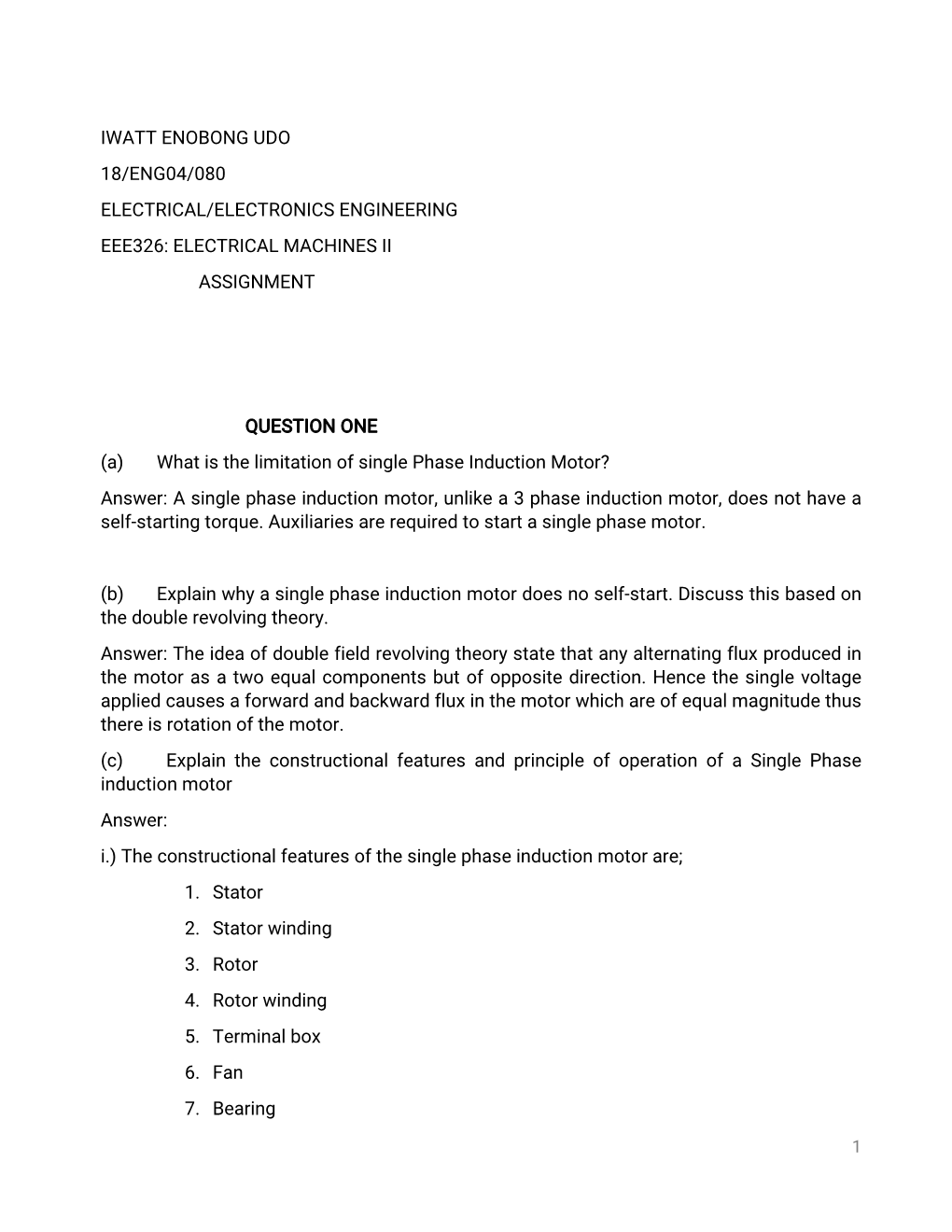 Electrical/Electronics Engineering Eee326: Electrical Machines Ii Assignment