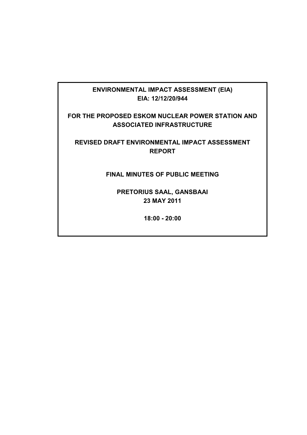 Nuclear-1 EIA RDEIR Gansbaai Public Final Meeting Minutes