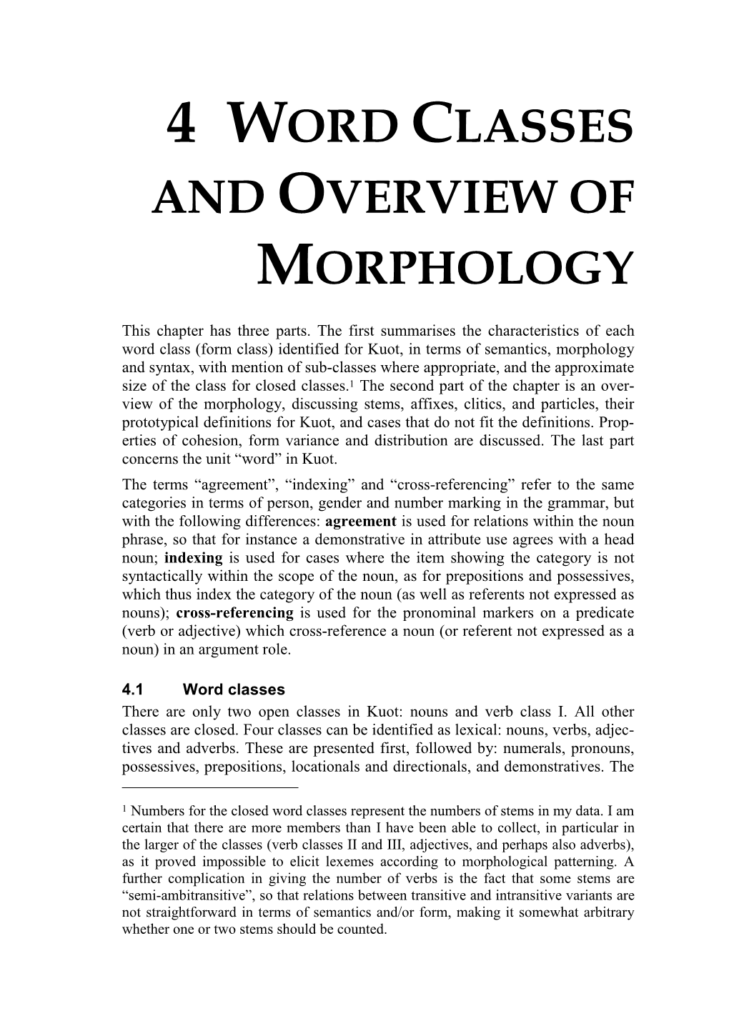 4 Word Classes and Overview of Morphology