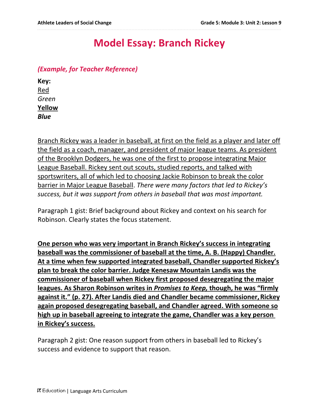 Model Essay: Branch Rickey