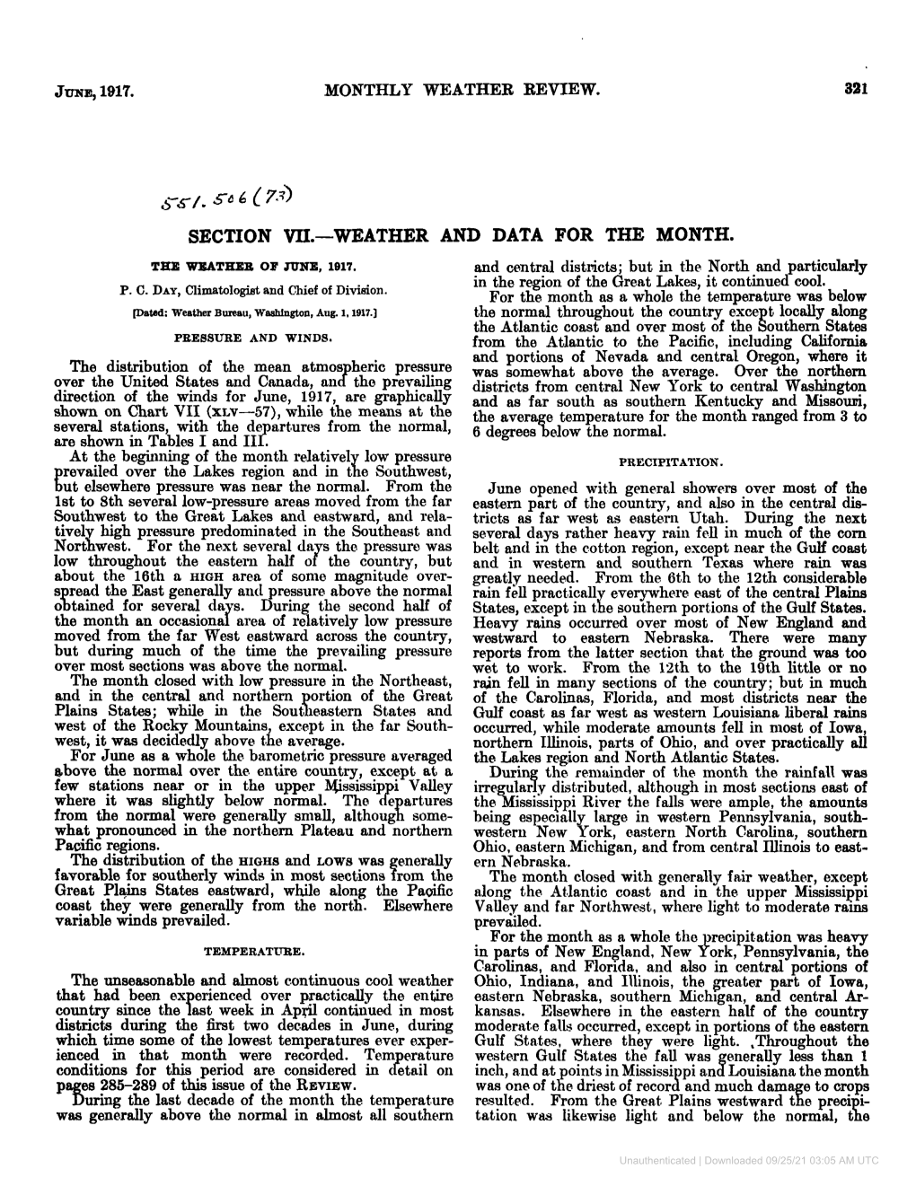 Weather and Data for the Month. Tee Weather of Jvne, 1917