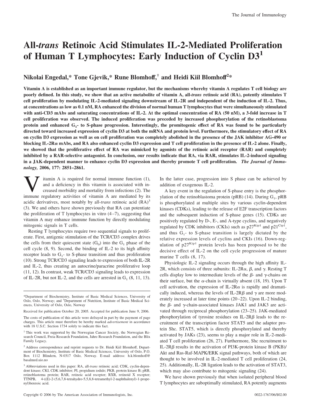 Lymphocytes: Early Induction of Cyclin D3 IL