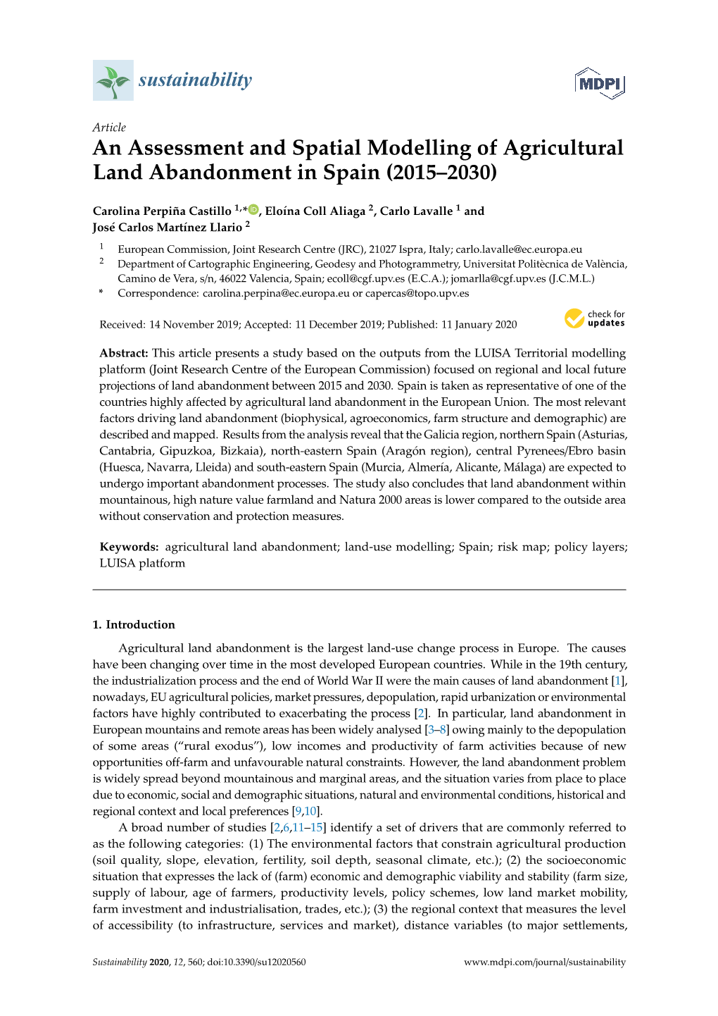 An Assessment and Spatial Modelling of Agricultural Land Abandonment in Spain (2015–2030)