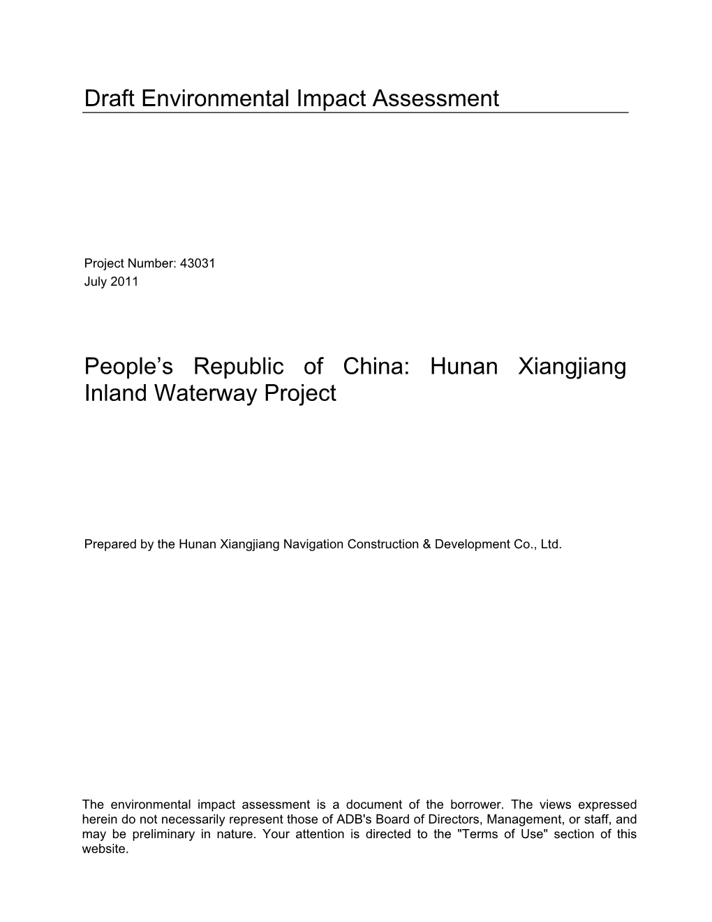 People's Republic of China: Hunan Xiangjiang Inland Waterway Project