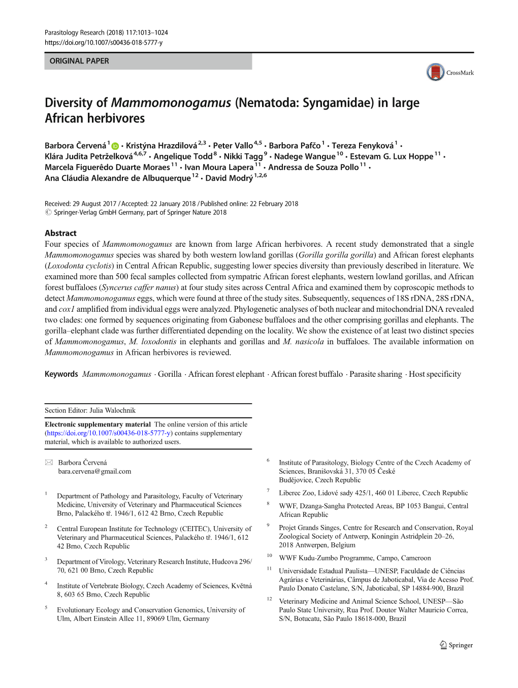Diversity of Mammomonogamus (Nematoda: Syngamidae) in Large African Herbivores
